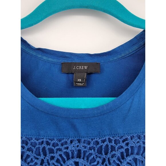 J.CREW Tank Top Crochet Trim Scoop Neck Sleeveless Shell Cotton Blue XS - Picture 2 of 3